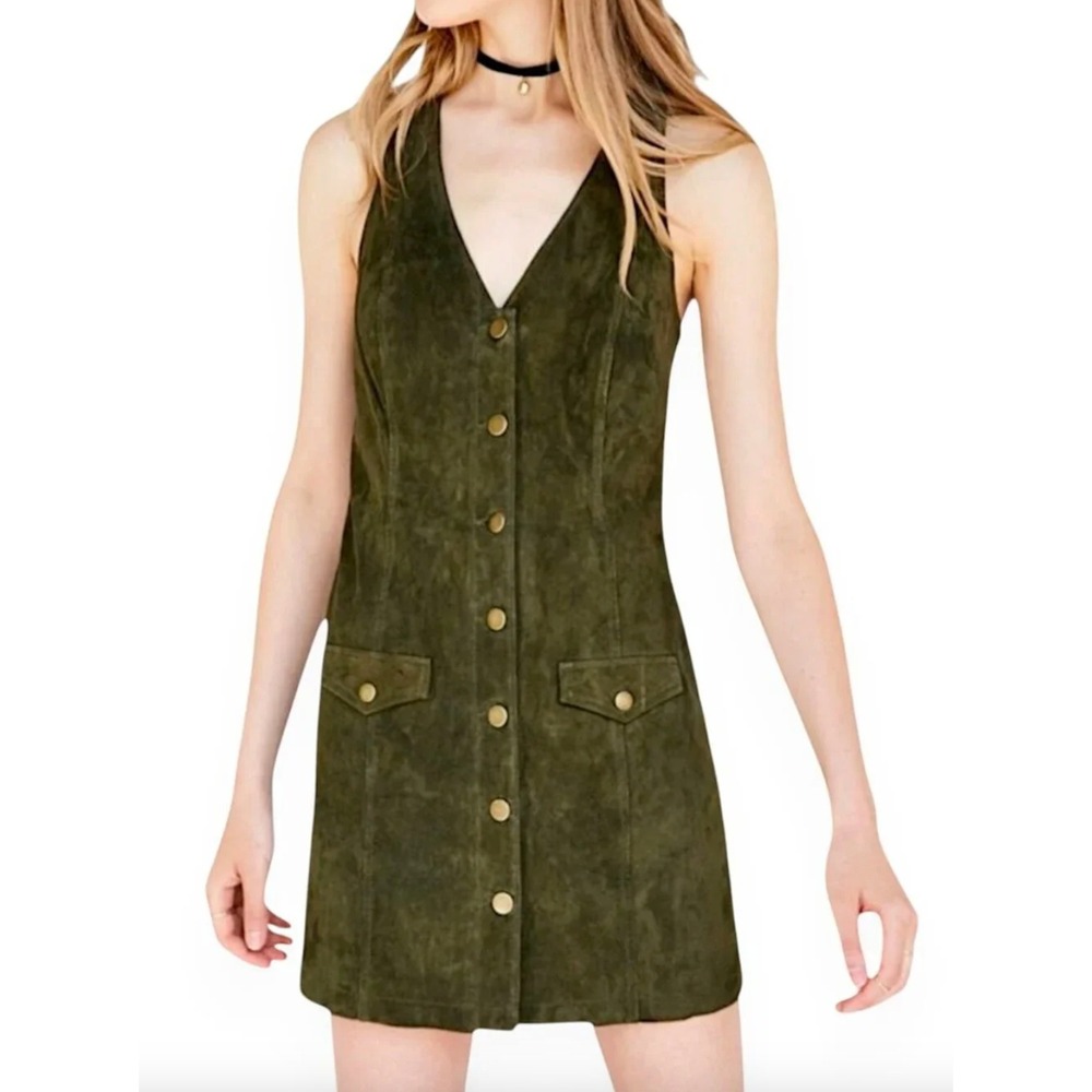 COOPERATIVE x URBAN OUTFITTERS Paulina Olive Suede Leather Jumper Dress